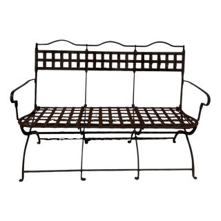 Antique Riveted Wrought Iron Garden Bench, France, 1920s For Sale
