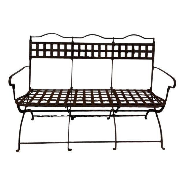 Antique Riveted Wrought Iron Garden Bench, France, 1920s For Sale
