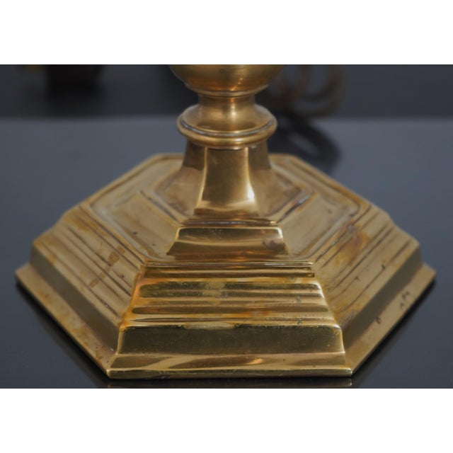 Traditional 1970s Chapman Brass Table Lamp W. Tole Shade For Sale - Image 3 of 12