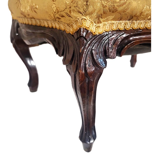 American Victorian 19th C Carved Mahogany Upholstered Footstool Bench For Sale - Image 10 of 12