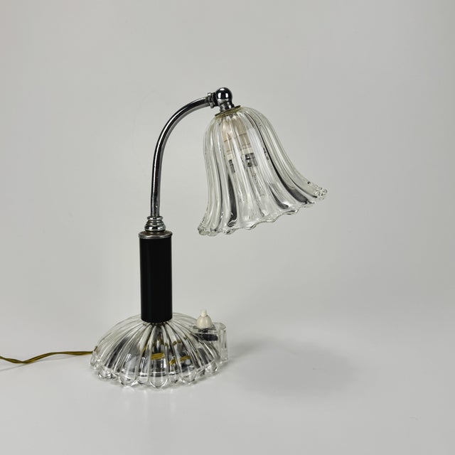 Clear Murano Glass Table Lamp from Barovier & Toso, Italy, 1940s For Sale - Image 3 of 7