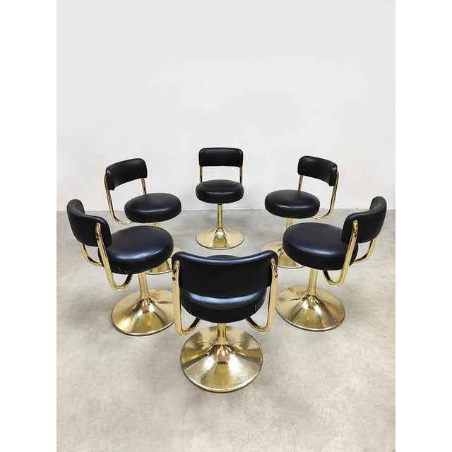 Vintage Swedish Brass Swivel Stools by Börje Johanson, 1960s, Set of 7 For Sale - Image 3 of 8