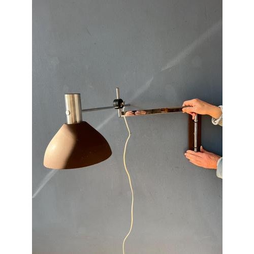Vintage Swivel Arm Wall Lamp with Brown Shade from Dijkstra For Sale - Image 3 of 13