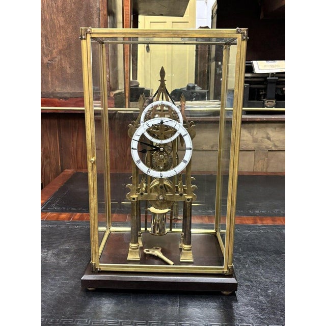 Large Chain Fusee Cathedral Skeleton Clock with Case and Key For Sale - Image 3 of 10