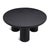 Modern round coffee table crafted from black finish fiber-reinforced concrete with a sculptural three-pillar base. The...