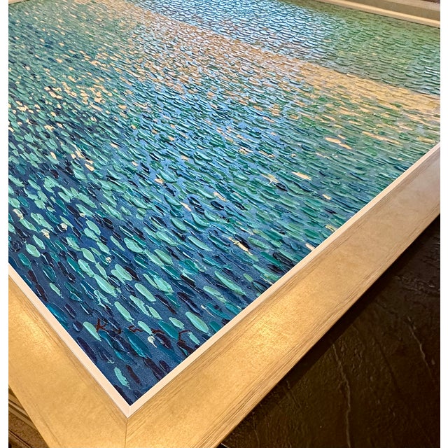 Large Original Seascape Blue Ocean Coastal Original Oil Painting, Framed 40x40 For Sale - Image 4 of 7