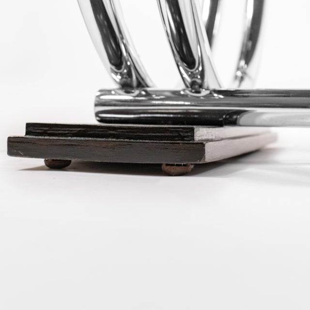 Late Art Deco/Early Modernism French Figured Mahogany and Chrome Writing Desk, C .1940 For Sale - Image 14 of 18