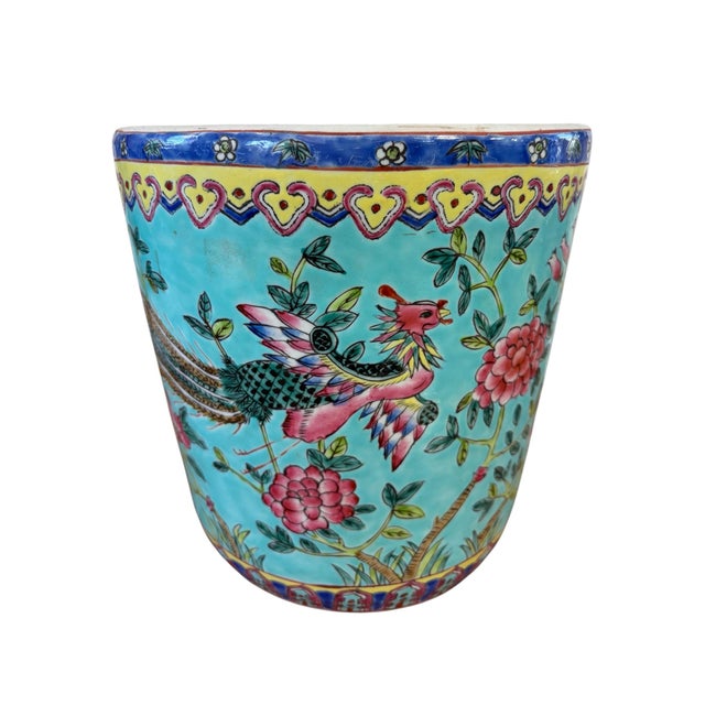 Vintage Circa 1920 Chinoiserie Famille Rose Style Porcelain Cachepot/Planter 8"h For Sale - Image 12 of 12