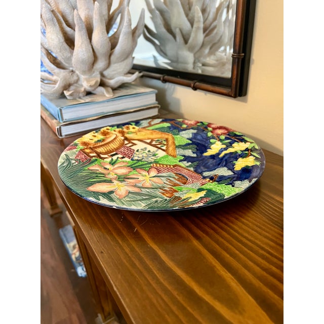 Ceramic Antique Maling Pottery Plate, 11” English Majolica Tube Lined Display Plate For Sale - Image 7 of 9