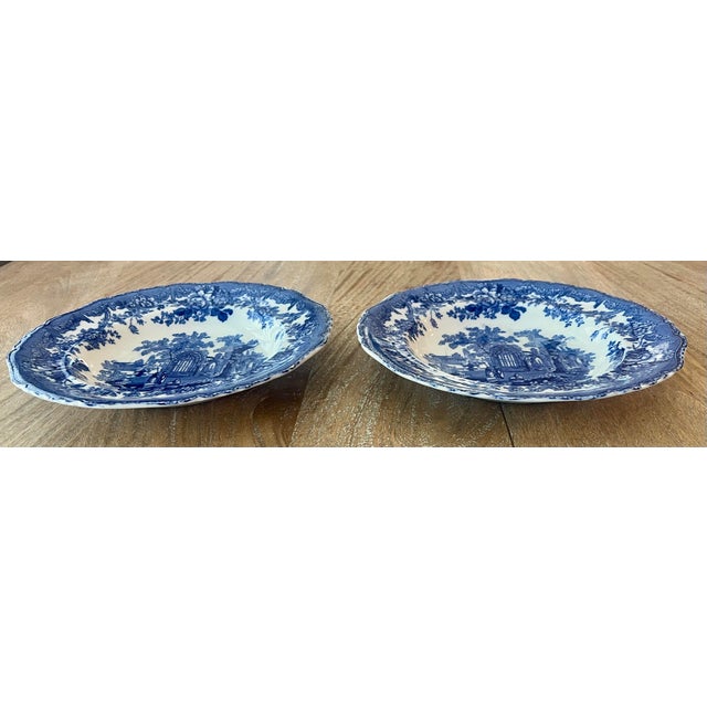 Ashworth Ironstone Antique English Blue & White Transferware Serving Bowls & Plates, “Ancient Ruins” by Ashworth Bros, Set of 4 For Sale - Image 4 of 11