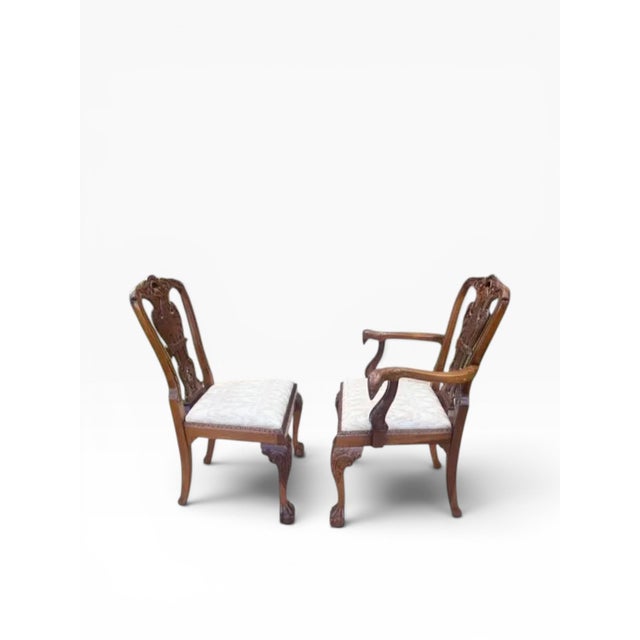 Set of 8 Hand-Carved Phoenix Back Chippendale Dining Chairs — Mahogany, Ball & Claw — Mid Century Revival For Sale - Image 9 of 18
