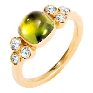 Syna Yellow Gold Peridot Ring with Diamonds