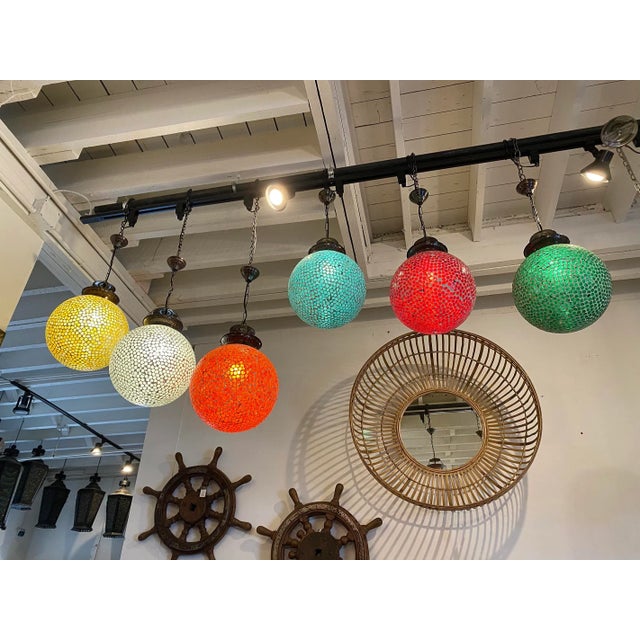 Cherry Red Mosaic Globe Pendant Light Small For Sale In Los Angeles - Image 6 of 7