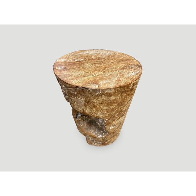 Wood Andrianna Shamaris Organic Cerused Teak Wood Side Table For Sale - Image 7 of 18