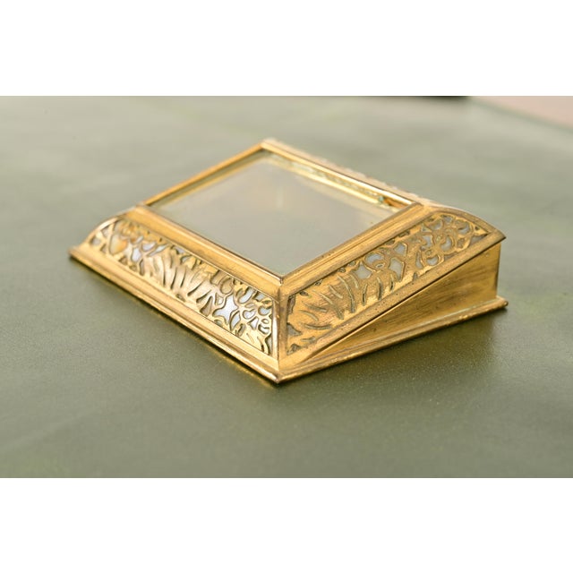 Tiffany Studios New York Grapevine Bronze Doré and Favrile Slag Glass Desk Calendar Holder or Picture Frame For Sale - Image 12 of 12