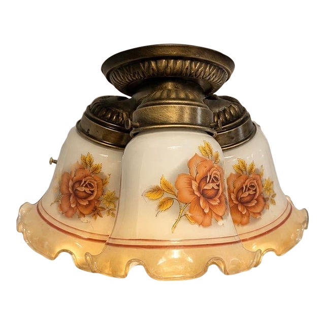 Vintage 1970s Floral Glass Ceiling Light Fixture For Sale