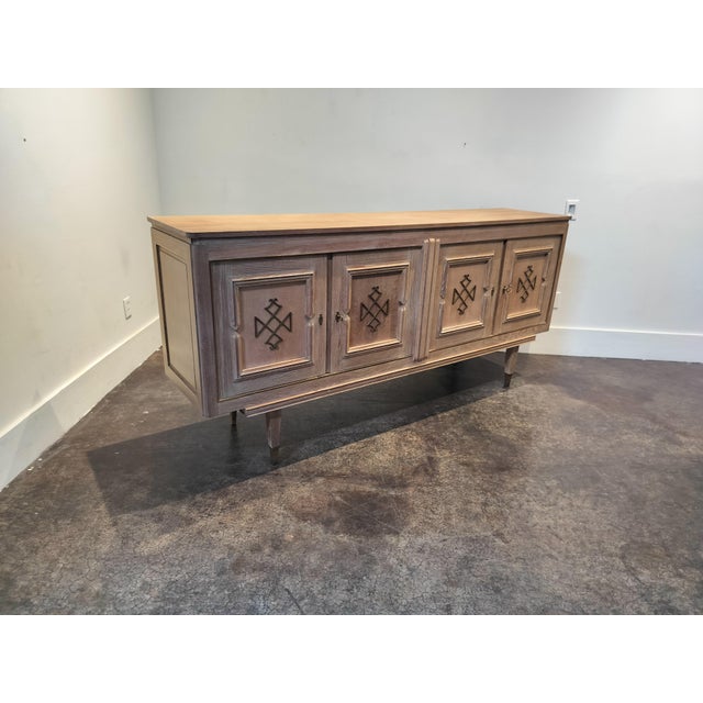 Mid-Century Modern French Four Door Cerused Oak and Brass Sideboard Circa 1940s For Sale - Image 3 of 11