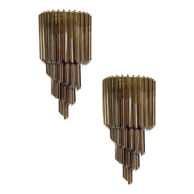Venetian Fumè Quadriedro Murano Glass Wall Sconces by Simoeng, Set of 2 For Sale