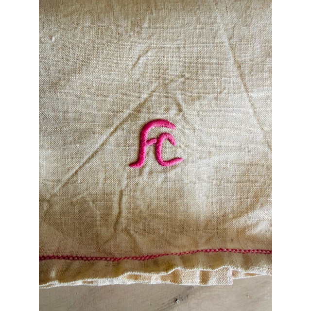 Mid-Century Italian Utility Linen With Fc Monogram 32 X 24 For Sale - Image 10 of 10