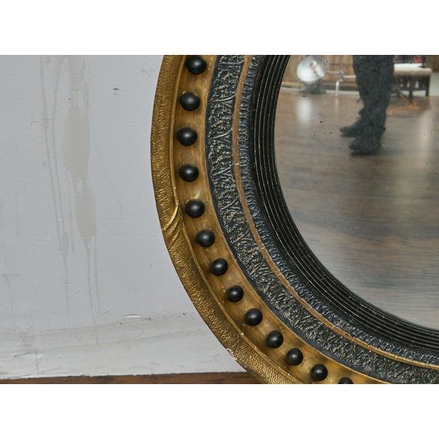 Wood English Giltwood Convex Mirror With Ebonized Bosses, 19th Century For Sale - Image 7 of 14
