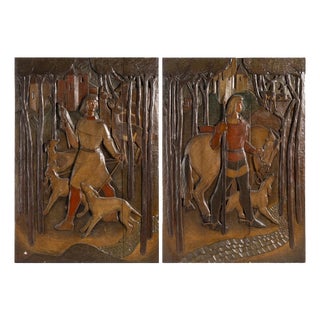 Wall Panels in Wood and Polychrome, 19th Century, Set of 2 For Sale