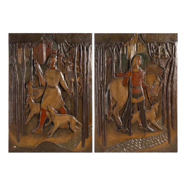 Wall Panels in Wood and Polychrome, 19th Century, Set of 2 For Sale