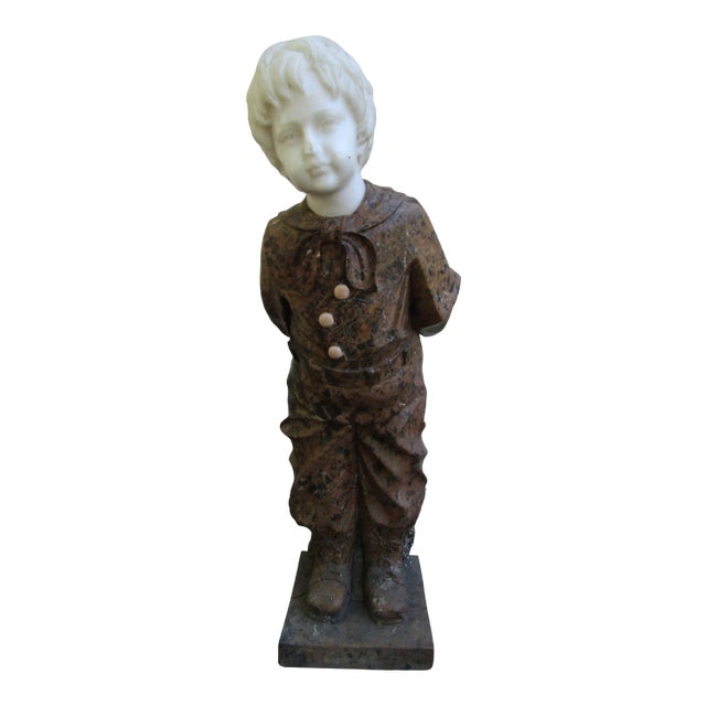 Granite Statue of Boy Holding a Bouquet For Sale