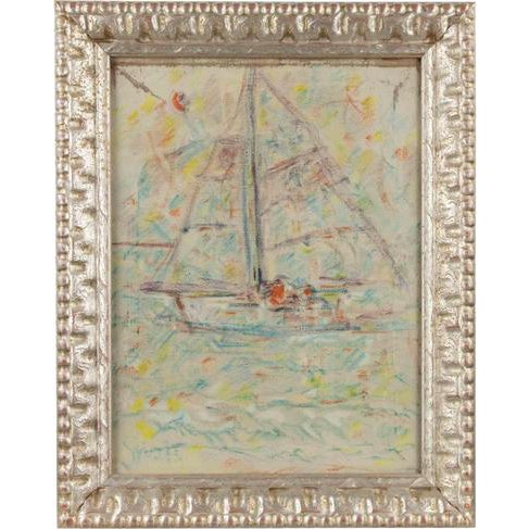 Sirio Pellegrini, Boat Drawing, 1975, Oil Pastel on Paper, Framed For Sale