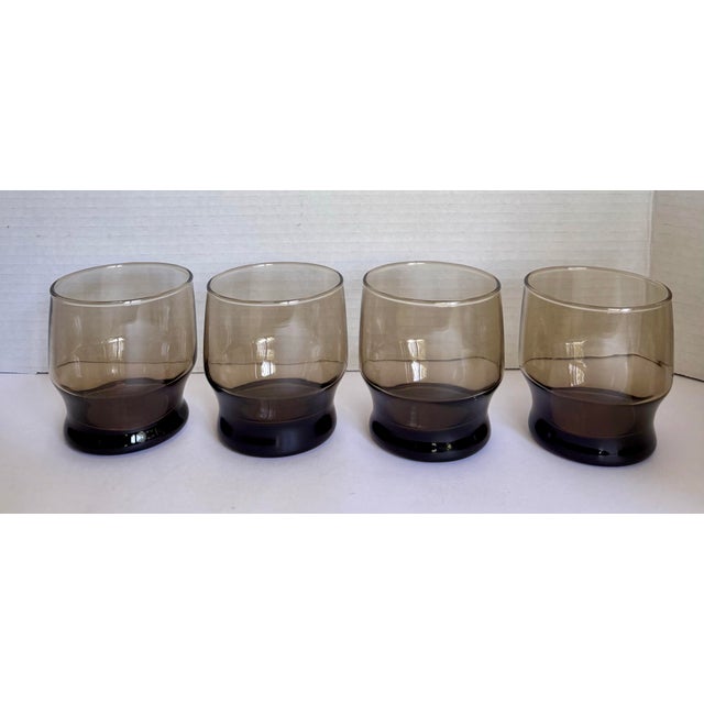 Brown Set of 4 Mid-Century Modern Smoky Brown Architectural Lowball Rocks Glasses For Sale - Image 8 of 8