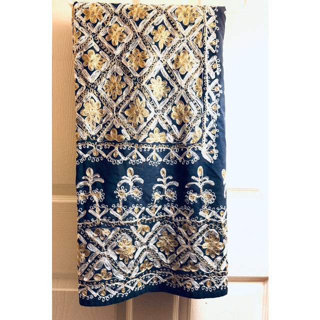 Navy Mid 20th Century Never Used Ghabani Embroidered Tablecloth For Sale - Image 10 of 10