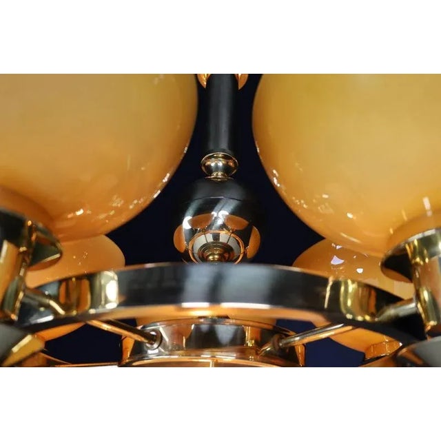 Sculptural Italian Chandelier in Brass & Amber-Gold Opaline Glass, 1970s For Sale - Image 12 of 18