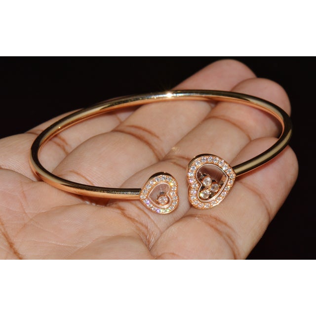 Late 20th Century Authentic Chopard Happy Diamonds Icons 0.54ct Diamond Heart Open Bangle Bracelet 18k Rose Gold For Sale - Image 11 of 14