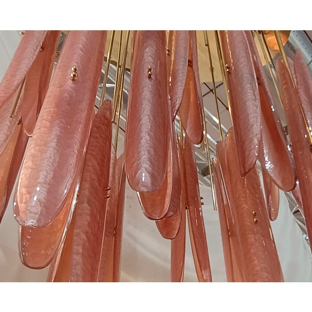 Mid-Century Murano Oval Pink Art Glass and Brass Chandelier For Sale - Image 6 of 8