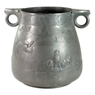 Art Nouveau Pewter Kayser Birds Flowers Vase, 1900s For Sale