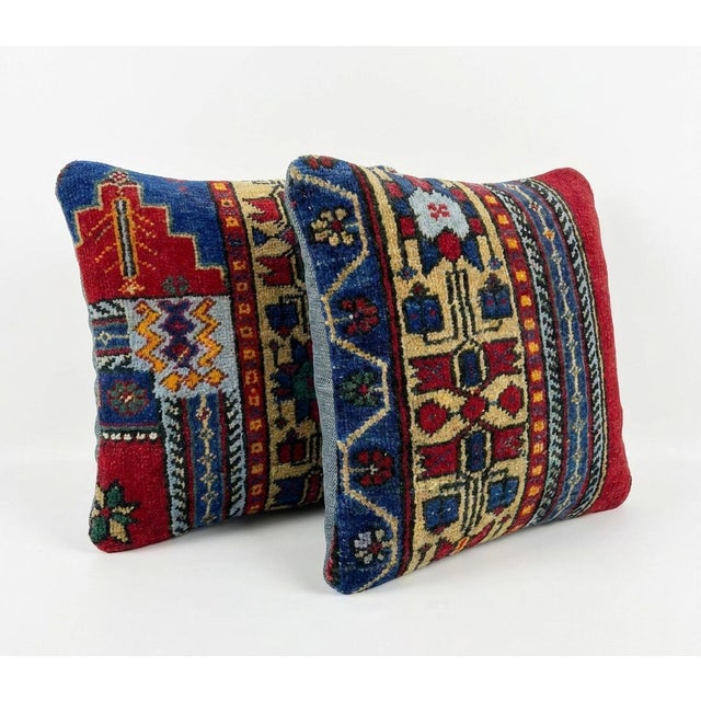 Mid-Century Modern Anatolian Rug Pillow Cover 16'' X 16'' - Set of Two For Sale - Image 3 of 4