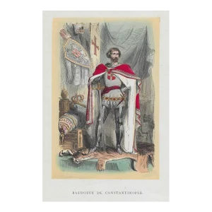 Antique Emperor Baldwin I Handcolored Engraving