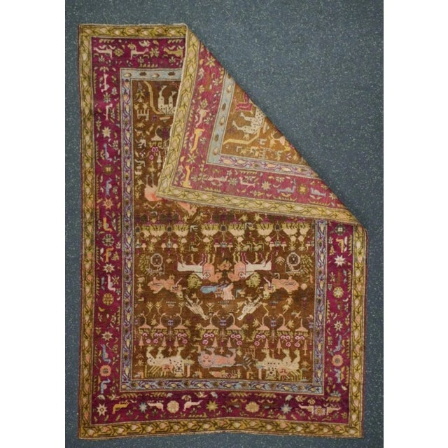 Antique Turkish Silk Rug 3'6'' X 5'1'' For Sale - Image 4 of 11