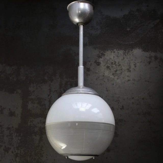 Silver Vintage French Glass Pendant by Holophane, 1950s For Sale - Image 8 of 9