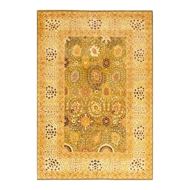 Mogul, One-of-a-Kind Hand-Knotted Area Rug in Green, 6' 3" x 9' 2" For Sale