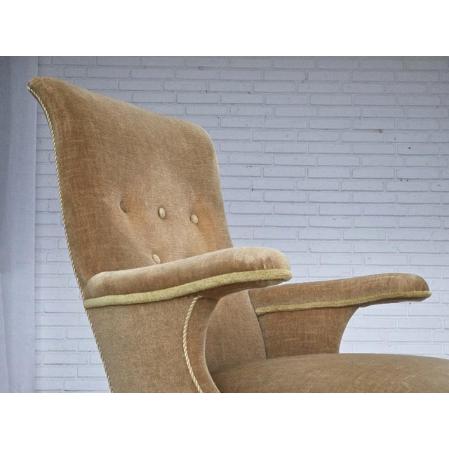 Danish Armchair in Velour with Ash Legs, 1950s For Sale - Image 4 of 18