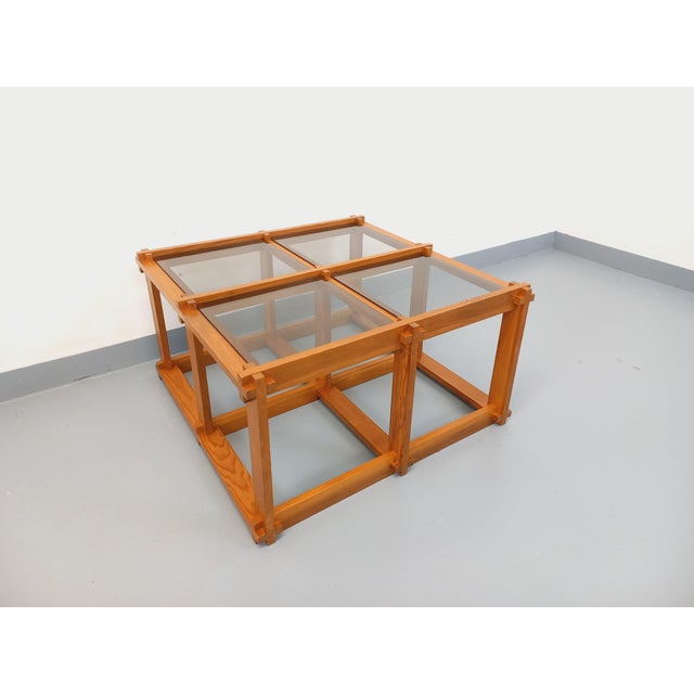 Vintage Square Coffee Table in Pine and Smoked Glass, 1970s For Sale - Image 12 of 18
