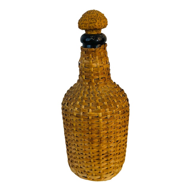 Vintage Wicker Covered Bottle For Sale