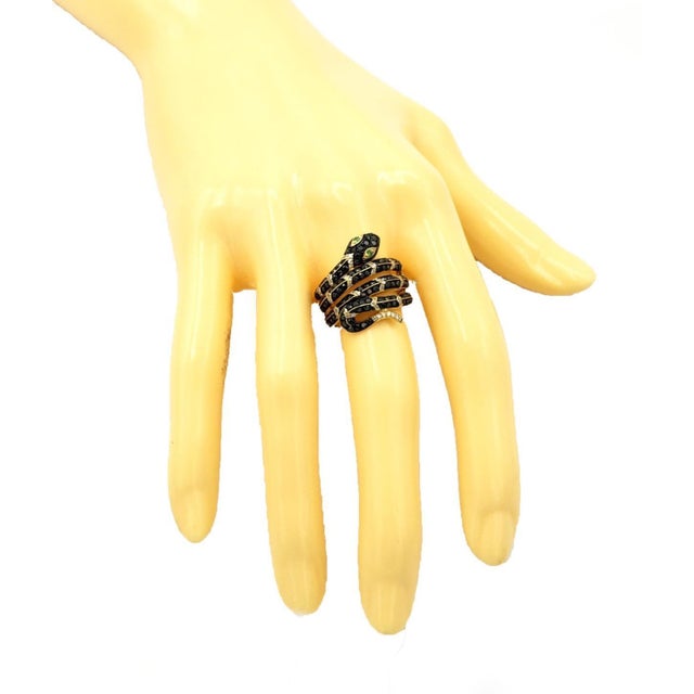 Late 20th Century Effy 1.50ct Black Champagne Diamond 14k YGold Wide Snake Ring For Sale - Image 5 of 7