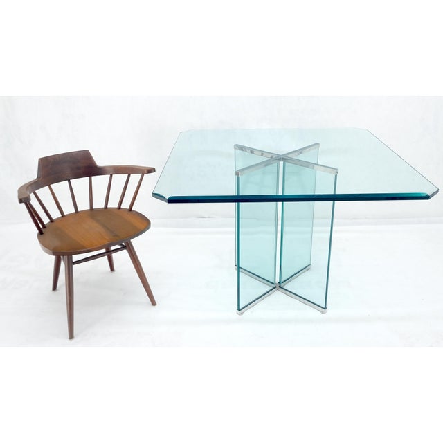 Italian Mid Century Modern 3/4" Thick Beveled Glass Single Pedestal Dining Table For Sale - Image 9 of 12