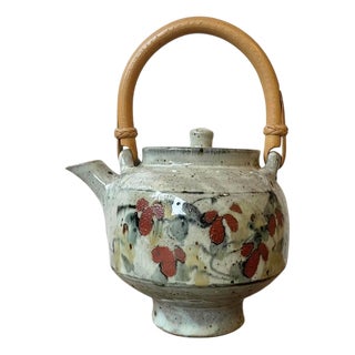 Vintage Studio Pottery Teapot with Hand Painted Floral Decoration by Colin Kellam, 1970s For Sale
