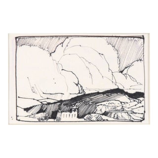 Clouds Above the High Desert - Line Drawing Landscape Bu Laurence Sisson For Sale
