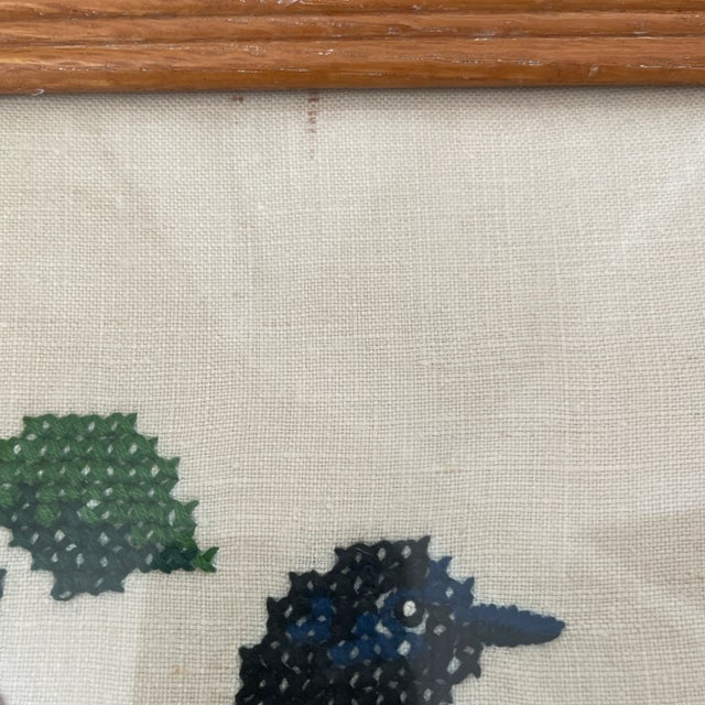 Wood Vintage Cross-Stitched Embroidered Framed Songbirds. Set of Four. For Sale - Image 7 of 8