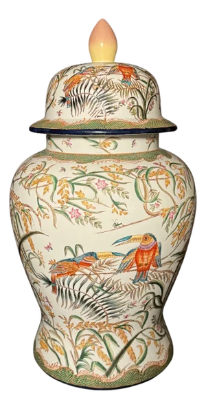 Late 20th Century Large Exotic Fabienne Jouvin Ceramic Covered Urn