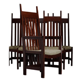 Haagse School High Back Dining Chair Set by H. Wouda for H. Pander & Zn., 1920s, Set of 6 For Sale