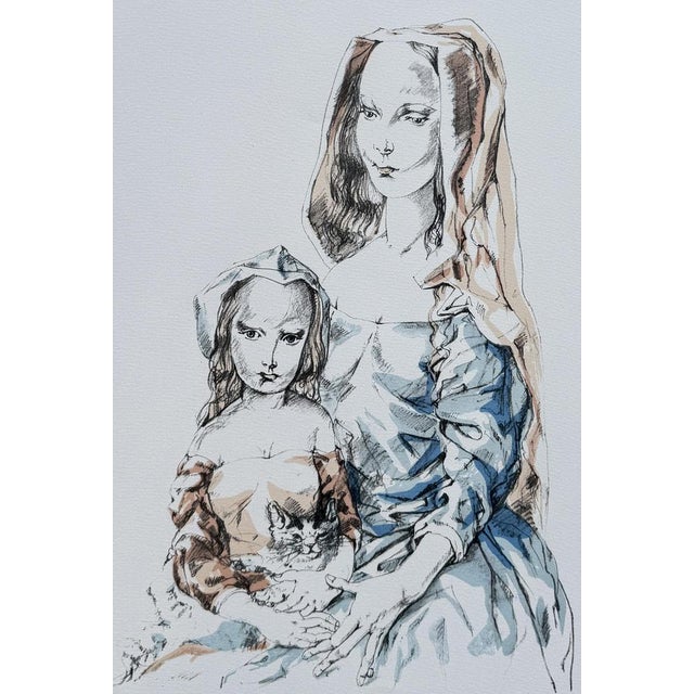 Modern Léonard Tsuguharu Foujita, Woman and Child, 1964, Original Lithograph For Sale - Image 3 of 6